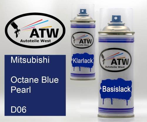Mitsubishi, Octane Blue Pearl, D06: 400ml Sprühdose + 400ml Klarlack - Set, von ATW Autoteile West.